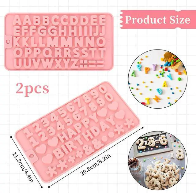 Alt view image 2 of 7 - 2 Pcs Letter Molds Silicone Number Alphabet Chocolate Candy Molds Non-Stick Happy Birthday Cake Decorations Baking Mould for Party