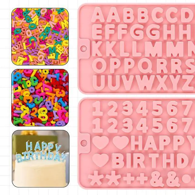 Alt view image 4 of 7 - 2 Pcs Letter Molds Silicone Number Alphabet Chocolate Candy Molds Non-Stick Happy Birthday Cake Decorations Baking Mould for Party