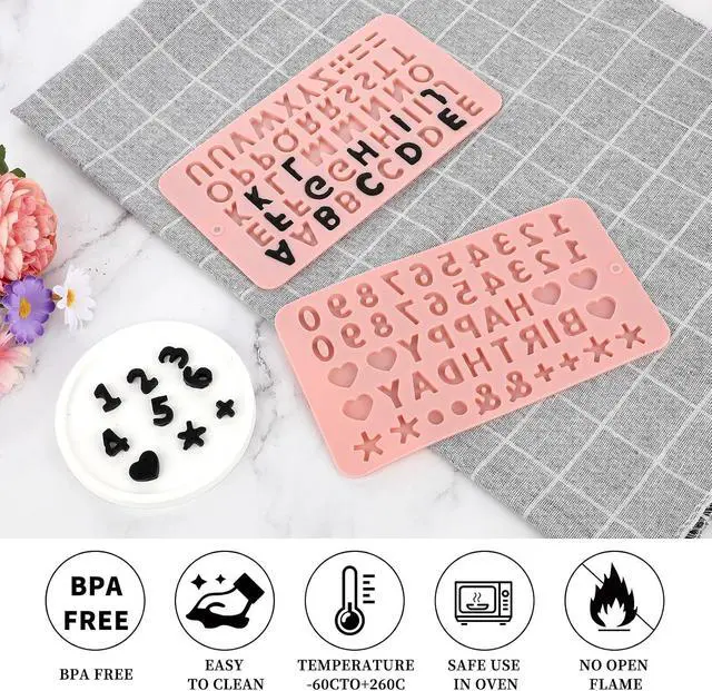 Alt view image 5 of 7 - 2 Pcs Letter Molds Silicone Number Alphabet Chocolate Candy Molds Non-Stick Happy Birthday Cake Decorations Baking Mould for Party