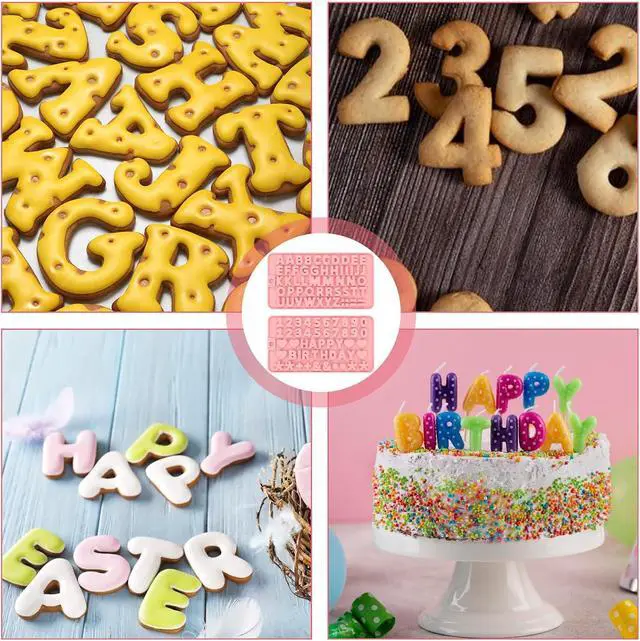 Alt view image 7 of 7 - 2 Pcs Letter Molds Silicone Number Alphabet Chocolate Candy Molds Non-Stick Happy Birthday Cake Decorations Baking Mould for Party