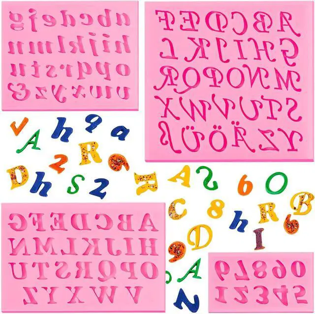 Main image of Patelai 4 Pcs Silicone Letter Molds Uppercase Lowercase Letter and 0-9 Numbers Molds for Chocolate Fondant Handmade Soap Making for Baking Cookies Desserts and Cake(Pink)