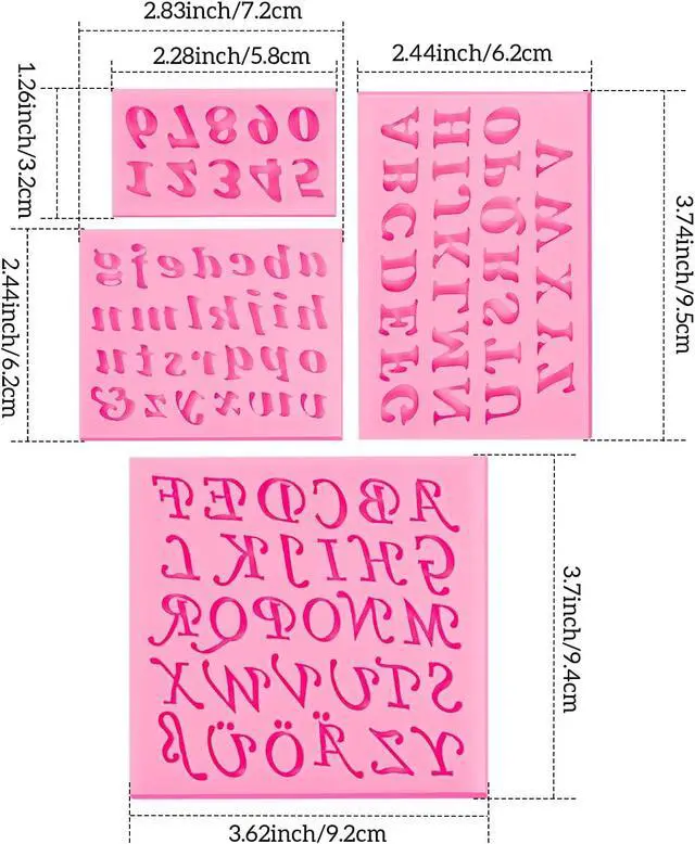 Alt view image 2 of 7 - Patelai 4 Pcs Silicone Letter Molds Uppercase Lowercase Letter and 0-9 Numbers Molds for Chocolate Fondant Handmade Soap Making for Baking Cookies Desserts and Cake(Pink)