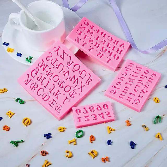 Alt view image 7 of 7 - Patelai 4 Pcs Silicone Letter Molds Uppercase Lowercase Letter and 0-9 Numbers Molds for Chocolate Fondant Handmade Soap Making for Baking Cookies Desserts and Cake(Pink)