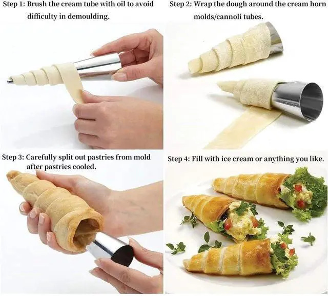 Alt view image 3 of 7 - 10 Pack Large Cream Horn Forms 5-inch, Non-stick Horns Pastry Mould Croissant Baking Forms for Baking Croissants Bead, Chocolate Croissant, Brioche Rolls, Ice Cream Cone Party Dessert