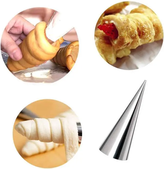 Alt view image 4 of 7 - 10 Pack Large Cream Horn Forms 5-inch, Non-stick Horns Pastry Mould Croissant Baking Forms for Baking Croissants Bead, Chocolate Croissant, Brioche Rolls, Ice Cream Cone Party Dessert