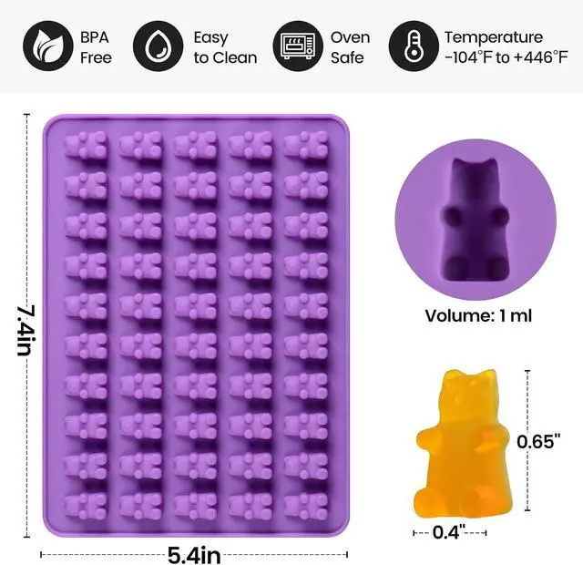 Alt view image 2 of 7 - Gummy Molds Bear Candy Silicone - Mini Size Chocolate Gummy Molds with 2 Droppers Nonstick Food Grade Silicone Molds Pack of 4