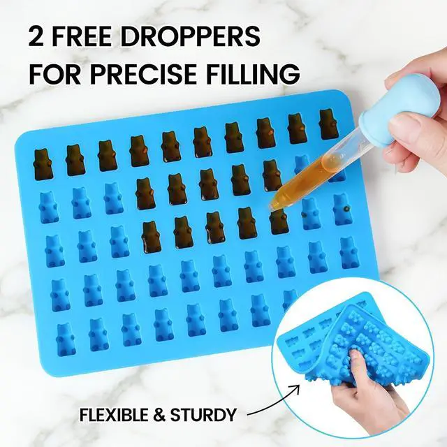 Alt view image 4 of 7 - Gummy Molds Bear Candy Silicone - Mini Size Chocolate Gummy Molds with 2 Droppers Nonstick Food Grade Silicone Molds Pack of 4