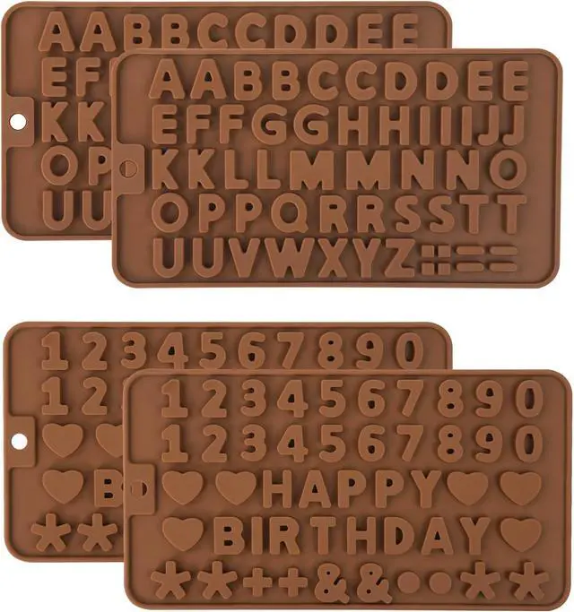 Main image of 4 PCS Silicone Chocolate Molds, Silicone Letter Molds and Number Chocolate Mold with Happy Birthday Cake Decorations Symbols, Candy & Chocol Mold for Cookie Ice Candy (4 Letter Moulds)