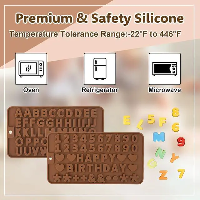 Alt view image 3 of 7 - 4 PCS Silicone Chocolate Molds, Silicone Letter Molds and Number Chocolate Mold with Happy Birthday Cake Decorations Symbols, Candy & Chocol Mold for Cookie Ice Candy (4 Letter Moulds)