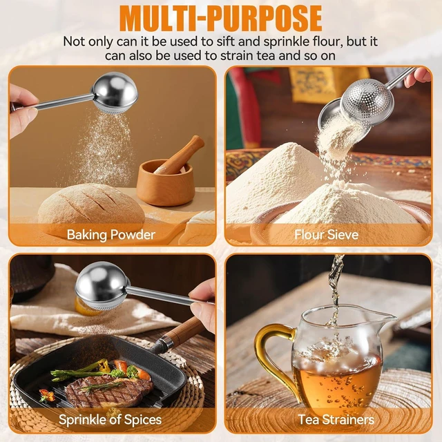 Alt view image 5 of 7 - Flour Duster for Baking, 1 PCS Flour Sifter for Baking Powdered Sugar Shaker Duster, 304 Stainless Steel Dusting Wand Sprinkler and ToolsSpices and Tea Strainers (1)