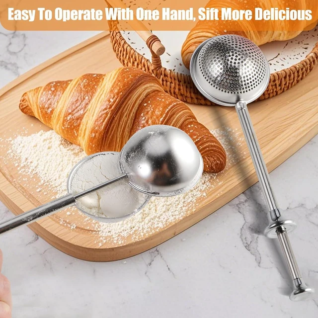 Alt view image 7 of 7 - Flour Duster for Baking, 1 PCS Flour Sifter for Baking Powdered Sugar Shaker Duster, 304 Stainless Steel Dusting Wand Sprinkler and ToolsSpices and Tea Strainers (1)