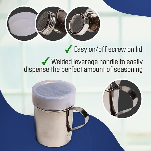 Alt view image 2 of 3 - Stainless Steel Versatile Dredge Shaker, Set of 2 Powder Sugar Shaker Duster, Stainless Steel Powder Sugar Shaker with Handle, Sifter For Cinnamon Sugar Pepper Powder Cocoa Flour (silver)
