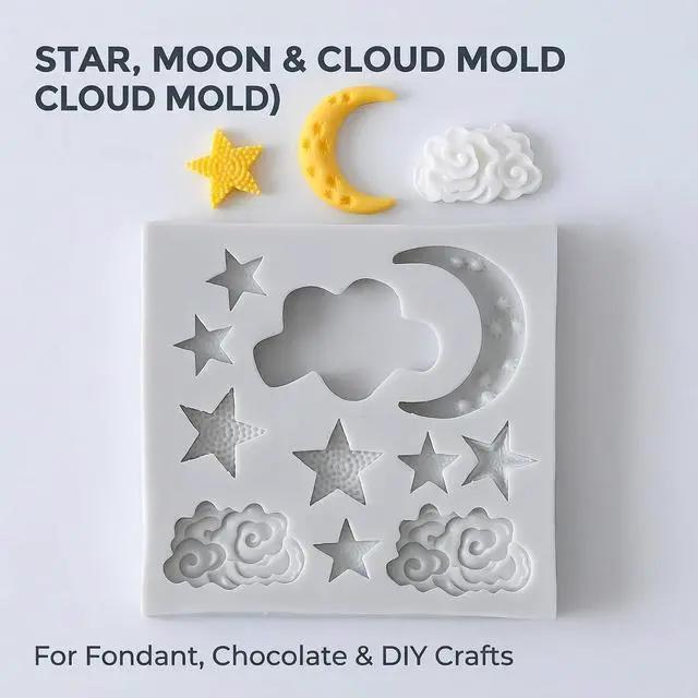 Alt view image 2 of 7 - 3Pcs White Star Moon Clouds Shaped Silicone Fondant Molds, Candy Chocolate Molds for DIY Cake Fondant Cookie Cloud Fondant Mold Moon For Candy Baking Sugar Cakes Decorating Candy Making Supplies