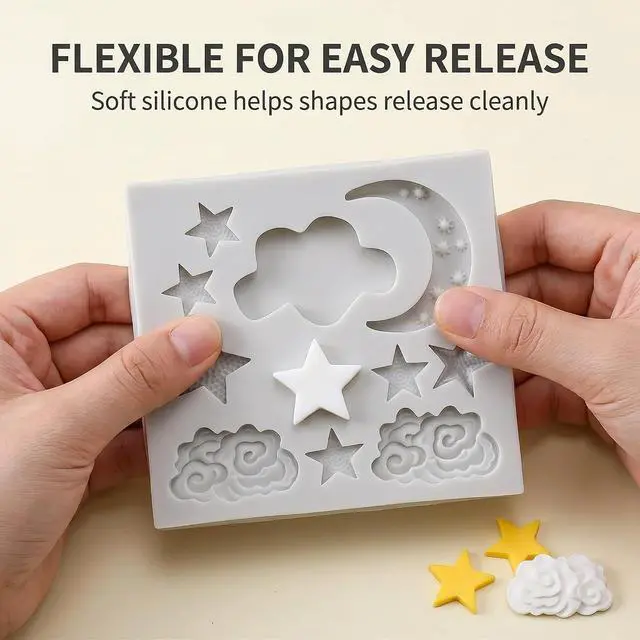 Alt view image 5 of 7 - 3Pcs White Star Moon Clouds Shaped Silicone Fondant Molds, Candy Chocolate Molds for DIY Cake Fondant Cookie Cloud Fondant Mold Moon For Candy Baking Sugar Cakes Decorating Candy Making Supplies