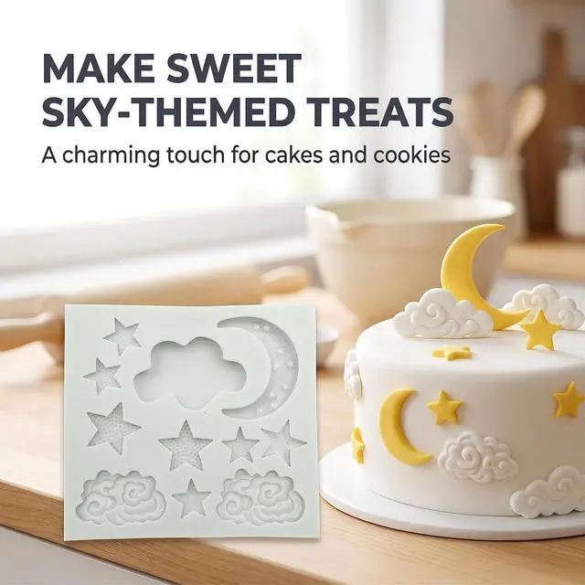 Alt view image 6 of 7 - 3Pcs White Star Moon Clouds Shaped Silicone Fondant Molds, Candy Chocolate Molds for DIY Cake Fondant Cookie Cloud Fondant Mold Moon For Candy Baking Sugar Cakes Decorating Candy Making Supplies