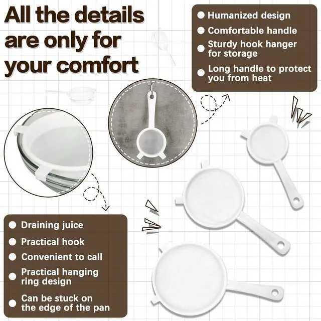 Alt view image 4 of 7 - Skyley 3 Pcs Plastic Nylon Mesh Kefir Fine Strainer Set, 3 In, 4 In, 5.5 In