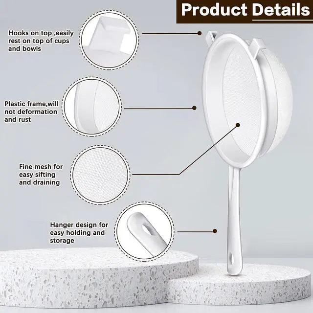 Alt view image 3 of 7 - Skyley 3 Pcs Plastic Nylon Mesh Kefir Fine Strainer Set, 3 In, 4 In, 5.5 In