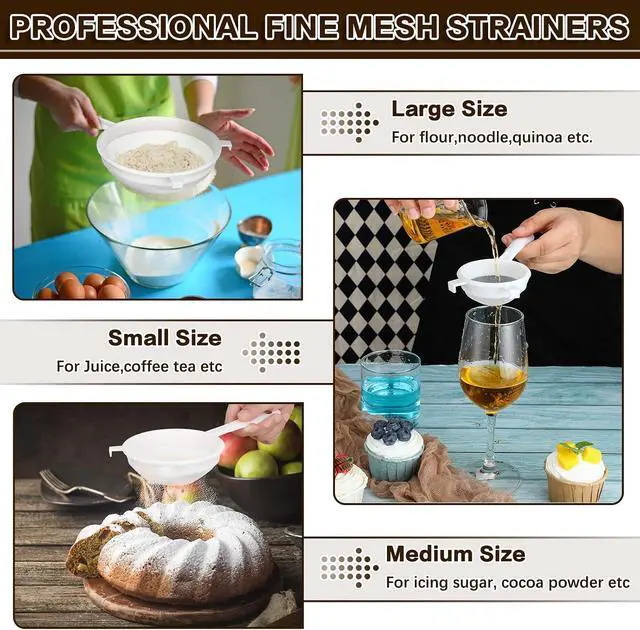 Alt view image 5 of 7 - Skyley 3 Pcs Plastic Nylon Mesh Kefir Fine Strainer Set, 3 In, 4 In, 5.5 In