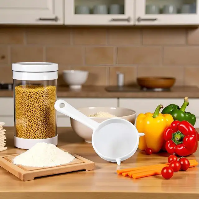 Alt view image 3 of 7 - Small White Mesh Kitchen Sifter - Plastic Mesh Strainers Sieve,Colanders and Sieve with Handle for Tea Pasta Flour Rice Fruits Vegetable, Food Strainers