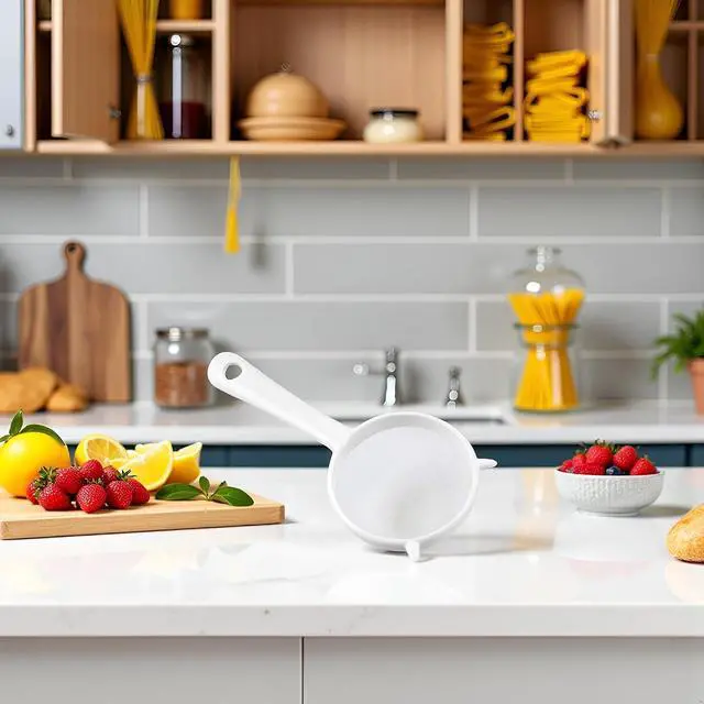 Alt view image 4 of 7 - Small White Mesh Kitchen Sifter - Plastic Mesh Strainers Sieve,Colanders and Sieve with Handle for Tea Pasta Flour Rice Fruits Vegetable, Food Strainers