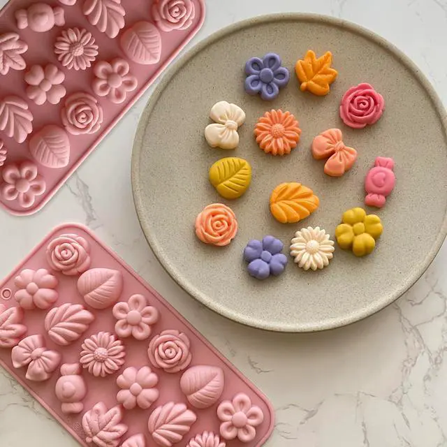 Alt view image 3 of 7 - Flower Candy Molds Silicone 2PCS Daisy Flower Chocolate Molds Tulip Flower Mold Bow Tie Leaf Jello Molds Ice Mold Pudding Molds Soap Molds Cookie Molds for Desserts Making