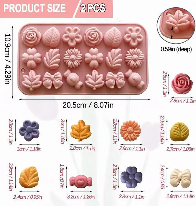 Alt view image 2 of 7 - Flower Candy Molds Silicone 2PCS Daisy Flower Chocolate Molds Tulip Flower Mold Bow Tie Leaf Jello Molds Ice Mold Pudding Molds Soap Molds Cookie Molds for Desserts Making