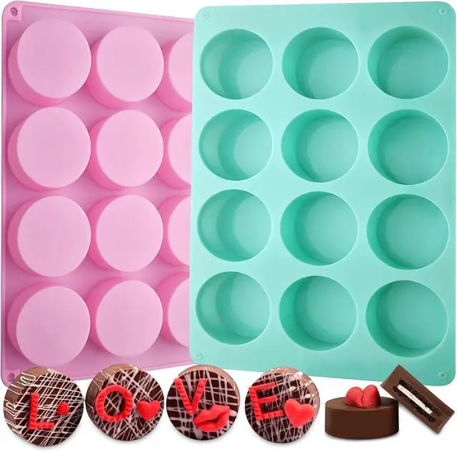 Main image of Actvty Chocolate Cover Cookie Silicone Molds, New Size 12-Cavity Round Silicone Molds for Chocolate Cover, Cylinder Baking Mold for Candy Mini Cakes Jelly Baking2 Pack