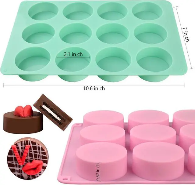 Alt view image 3 of 7 - Actvty Chocolate Cover Cookie Silicone Molds, New Size 12-Cavity Round Silicone Molds for Chocolate Cover, Cylinder Baking Mold for Candy Mini Cakes Jelly Baking2 Pack