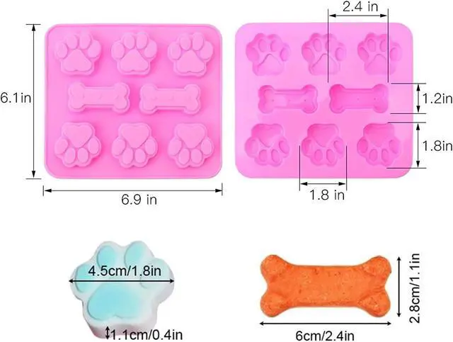 Alt view image 3 of 5 - 2 Pack Silicone Molds - Puppy Dog Paw & Dog Bone Shapes for Baking Chocolate, Candy, Jelly, Ice Cube Treats