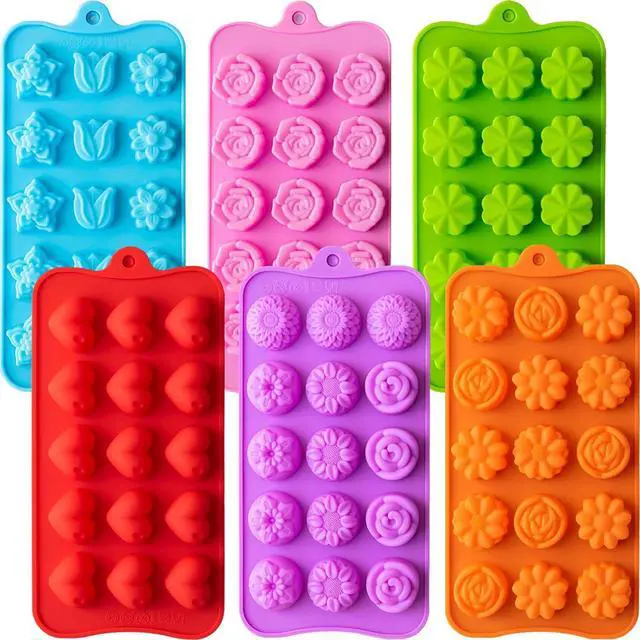 Main image of 6 Pack Flower Shape Chocolate Candy Molds, Silicone Baking Molds