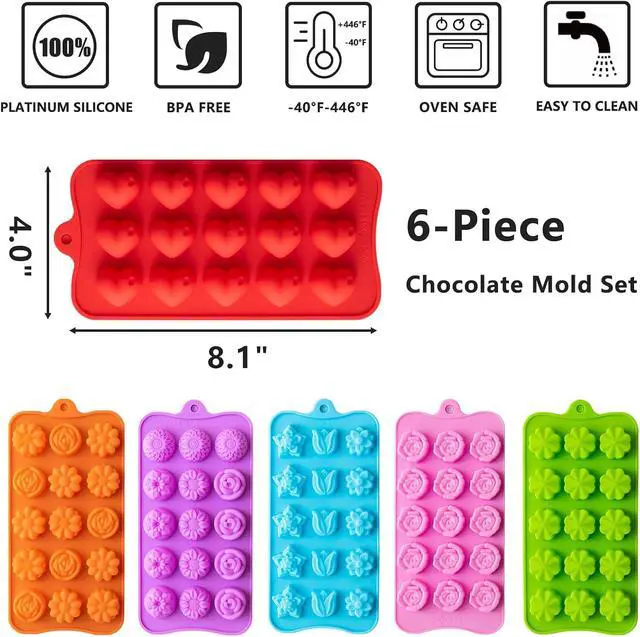 Alt view image 2 of 6 - 6 Pack Flower Shape Chocolate Candy Molds, Silicone Baking Molds