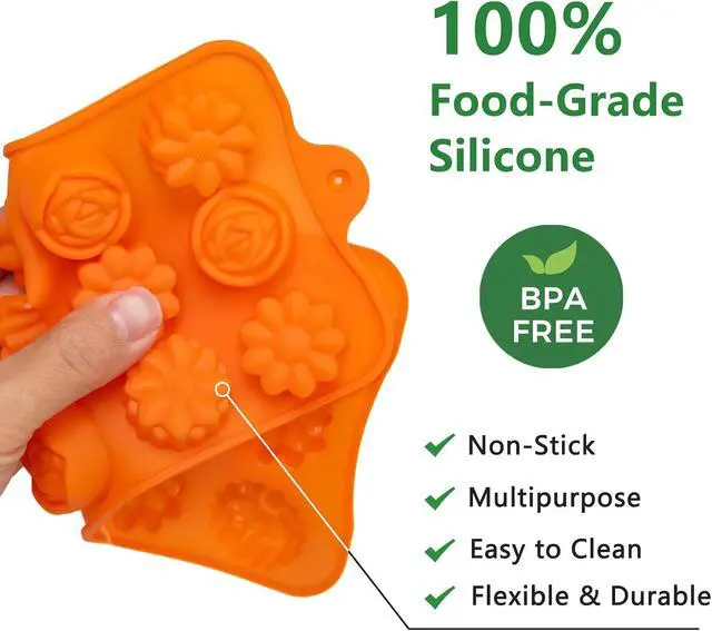 Alt view image 3 of 6 - 6 Pack Flower Shape Chocolate Candy Molds, Silicone Baking Molds