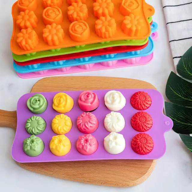 Alt view image 5 of 6 - 6 Pack Flower Shape Chocolate Candy Molds, Silicone Baking Molds