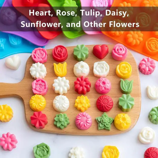 Alt view image 6 of 6 - 6 Pack Flower Shape Chocolate Candy Molds, Silicone Baking Molds