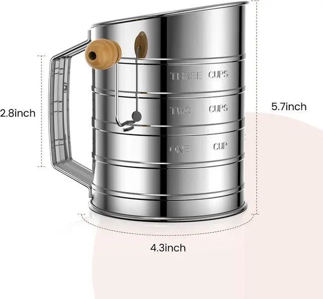 Alt view image 3 of 6 - Flour Sifter for Baking, 3 Cup Hand Crank Sifter with Rotary