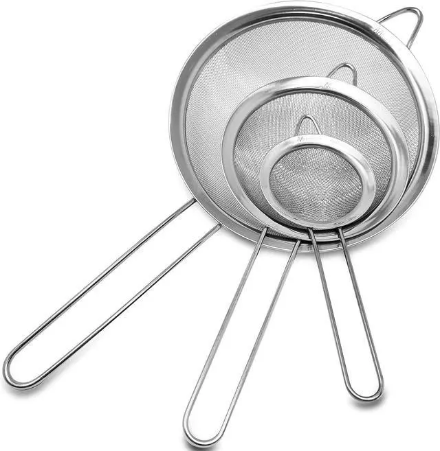 Main image of 3 Pack Stainless Steel Fine Mesh Strainers with Handle, 3 Sizes