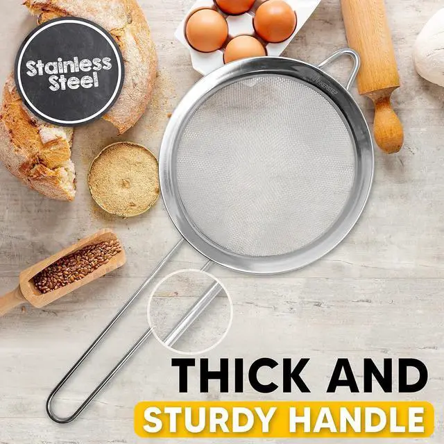 Alt view image 4 of 7 - 3 Pack Stainless Steel Fine Mesh Strainers with Handle, 3 Sizes