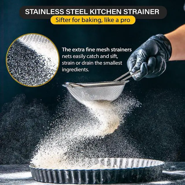 Alt view image 5 of 7 - 3 Pack Stainless Steel Fine Mesh Strainers with Handle, 3 Sizes