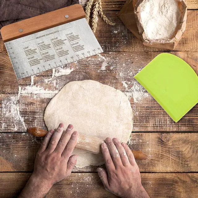Alt view image 5 of 7 - BOORIKA Dough Scraper & Bench Scraper Kitchen Stainless Steel Sourdough Tools Dough Cutter for Sourdough Bread, Pizza, and Flat Top Griddles Chef Approved (Light)