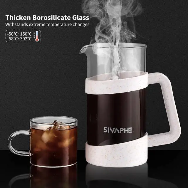 Alt view image 3 of 7 - Sivaphe Small French Press 12 fl.oz Light-weight Durable High Borosilicate Carafe with Stainless Steel Filter 0.35L Coffee Maker Frothed