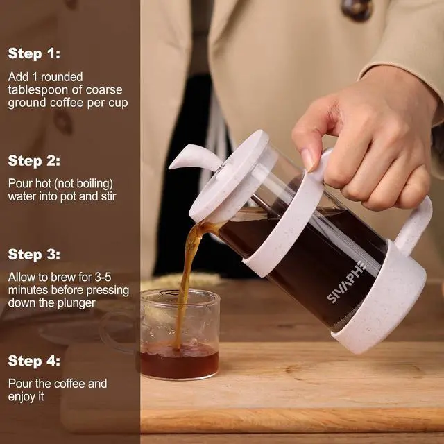 Alt view image 5 of 7 - Sivaphe Small French Press 12 fl.oz Light-weight Durable High Borosilicate Carafe with Stainless Steel Filter 0.35L Coffee Maker Frothed