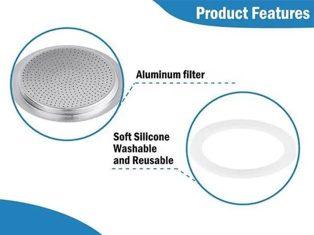 Alt view image 7 of 7 - Sivaphe 3 Cup Moka Pot Replacement Infuser Parts for Aluminum Italian Stovetop Espresso Coffee Maker, 1 Filter and 3 Silicone Gasket Seals