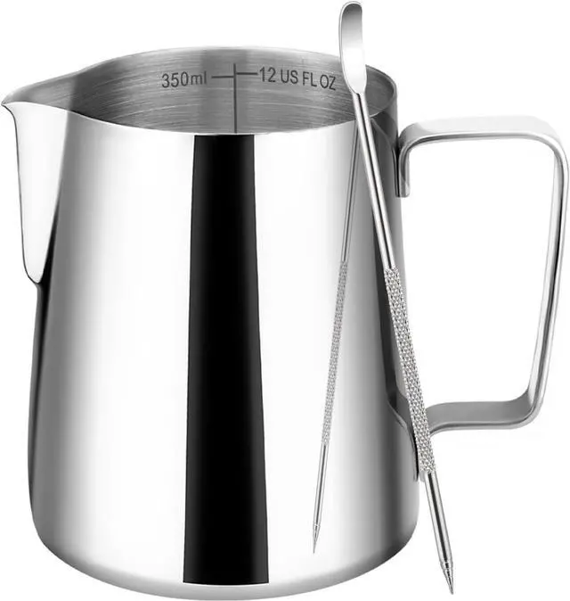 Main image of Amrules Milk Frothing Pitcher 12oz Frother Cup Barista Tools, Silver