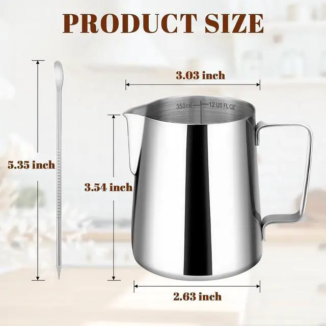 Alt view image 2 of 7 - Amrules Milk Frothing Pitcher 12oz Frother Cup Barista Tools, Silver