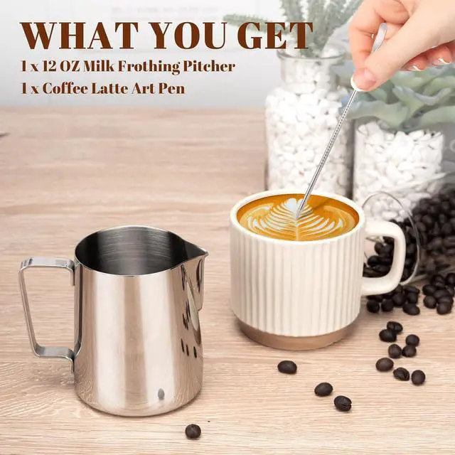 Alt view image 3 of 7 - Amrules Milk Frothing Pitcher 12oz Frother Cup Barista Tools, Silver