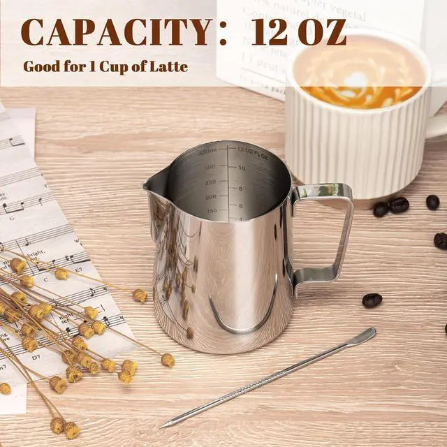 Alt view image 4 of 7 - Amrules Milk Frothing Pitcher 12oz Frother Cup Barista Tools, Silver