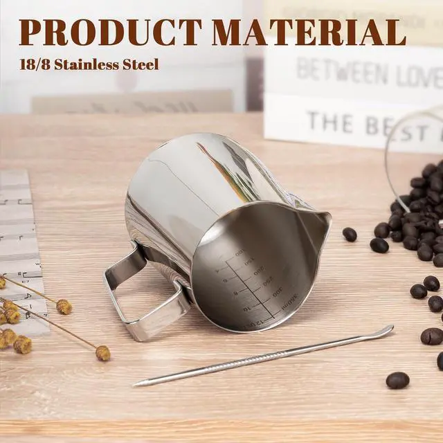 Alt view image 5 of 7 - Amrules Milk Frothing Pitcher 12oz Frother Cup Barista Tools, Silver
