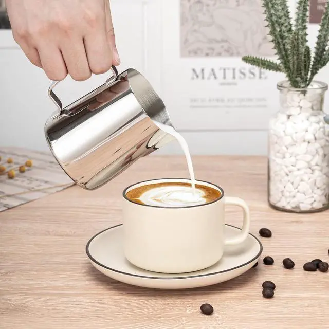 Alt view image 7 of 7 - Amrules Milk Frothing Pitcher 12oz Frother Cup Barista Tools, Silver