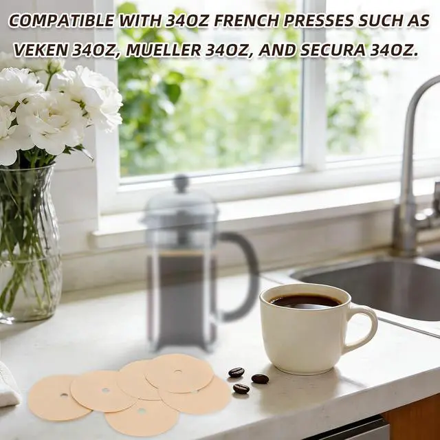 Alt view image 2 of 7 - 100pcs Paper Coffee Filters for Mueller French Press 34oz, Perforated Brown Percolator Pot Filter Paper Replacements Compatible with Mueller Secura Veken Coffee Maker