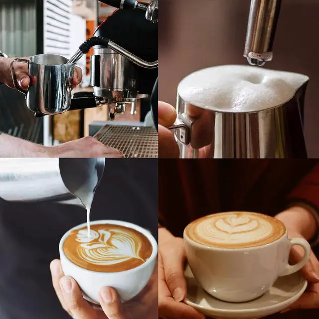 Alt view image 2 of 7 - Milk Frothing Pitcher, 12oz 20oz 32oz Espresso Steaming Pitchers Stainless Steel Cappuccino Coffee Machine Accessories Barista Tools Steamer Froth Pitchers Milk Jug Cup with Decorating Pen Latte Art